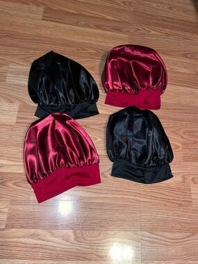 Satin Sleep Bonnets - Burgundy & Black (Set of 4)
